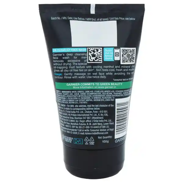Garnier Men Clay D-Tox Oil Clear Anti-Shine Icy Face Wash 100 Gm