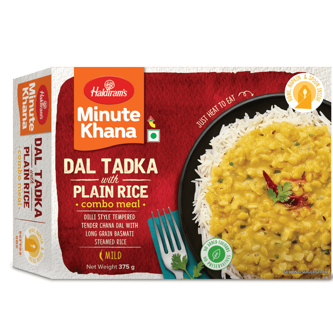 haldiram's minute khana dal tadka with plain rice combo meal 375 gm