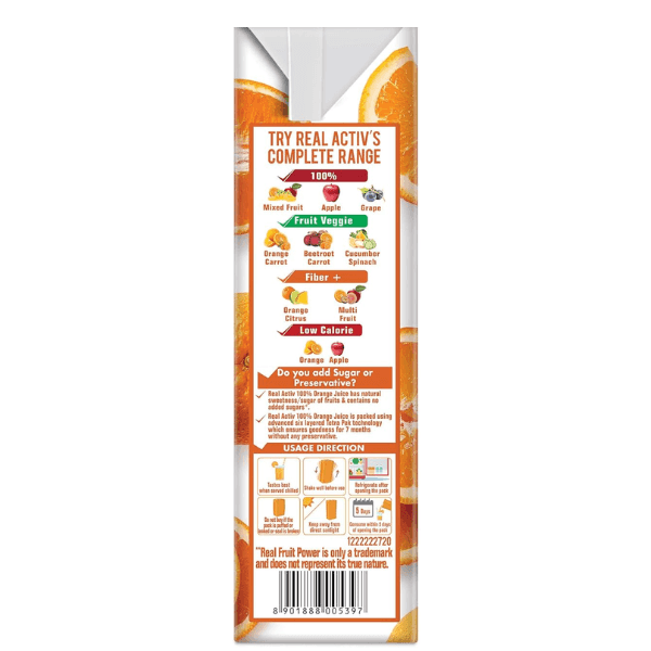 Real Activ Calories In 200ml Orange Juice Real Activ 100% Orange