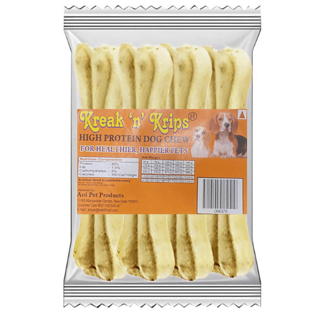 kreak 'n' krips high protein dog chew bone 4 pcs (medium)