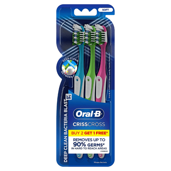 oral-b crisscross deep clean bacteria blast tooth brush (soft) (buy 2 get 1 free)