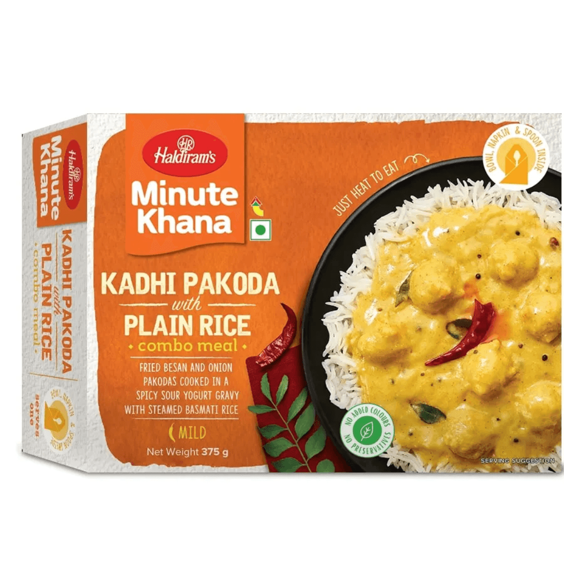 haldiram's minute khana kadhi pakoda with plain rice combo meal 375 gm