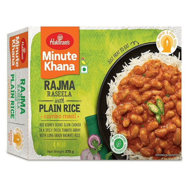 haldiram's minute khana rajma raseela with plain rice combo meal 375 gm